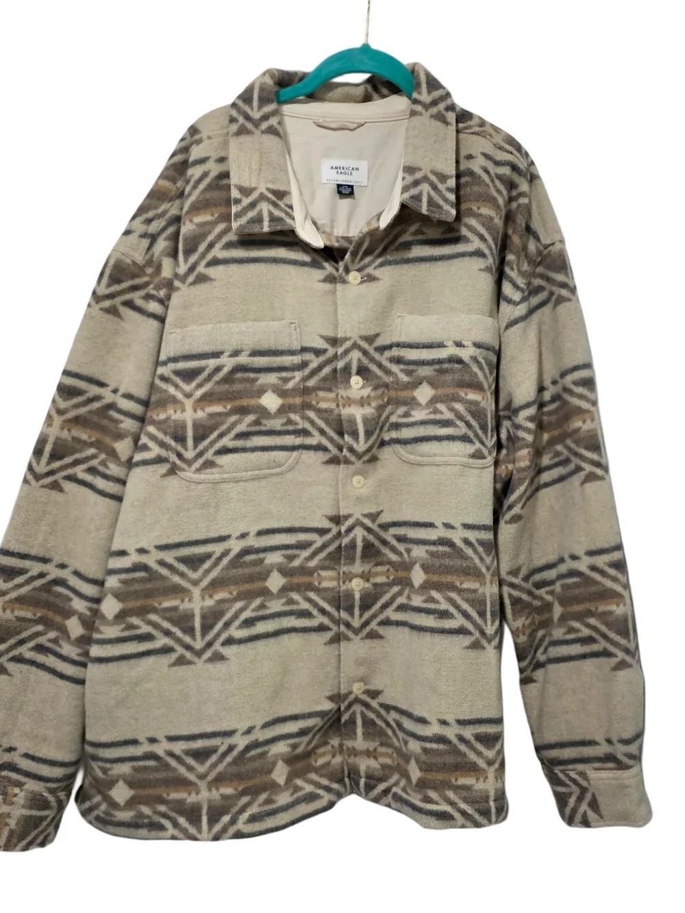 American Eagle Outfitters Men's Beige & Brown Patterned Shacket